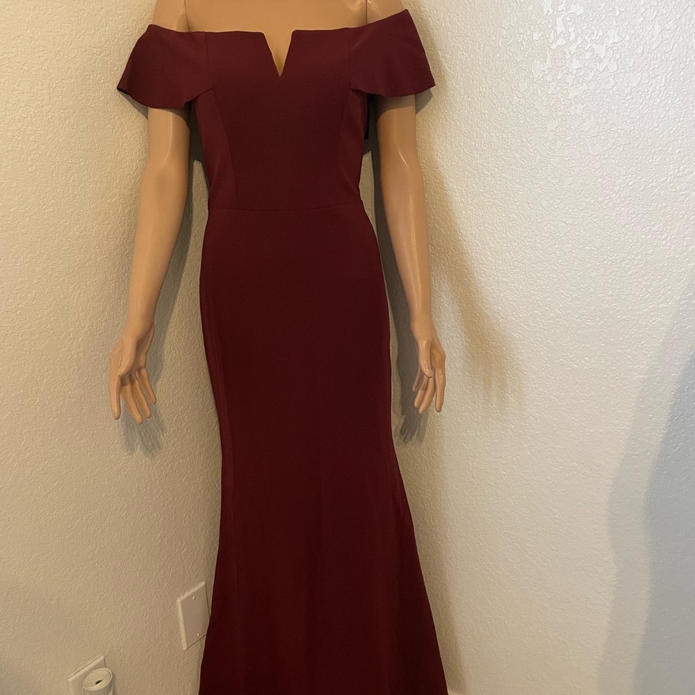 Off-Shoulder Burgundy Evening Gown